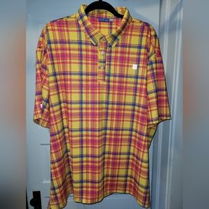 Hreski Yellow, Red, and Blue Plaid Design Golf Shirt 3XL